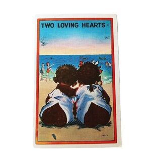 Two Loving Hearts Postcard Textured Unposted Period 1930-1944